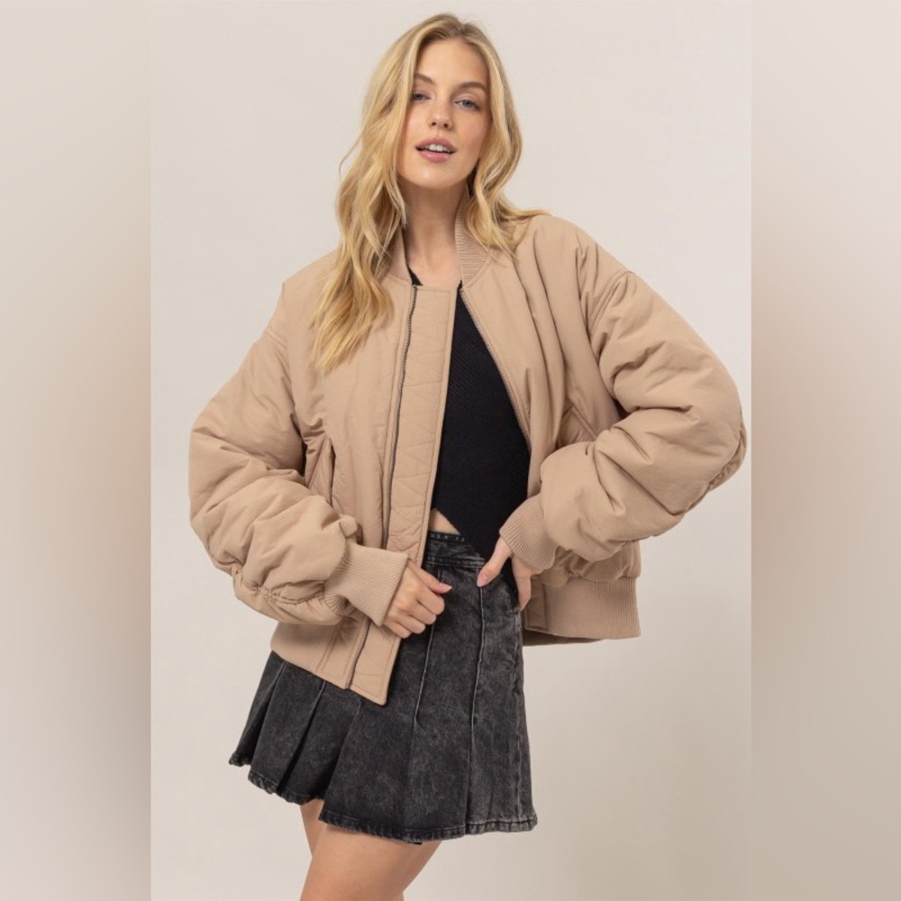 Oversized Bomber Puffer Jacket | CREAM
